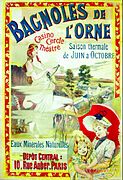 This is a 19th-century advertising poster for the hydrotherapic baths of Bagnoles-de-l'Orne (France).