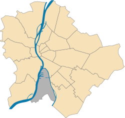 Location of District XXI in Budapest (shown in grey)