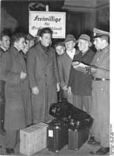 Panzer-Grenadier-Division Großdeutschland German volunteers arrive at train station, during WWII, to fight on the Russian Eastern Front in February 1944