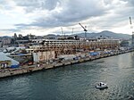 The wreck, with its superstructure being dismantled, in the Superbacino dock in Genoa, 12 September 2015