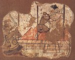 Dignitary seized by soldiers. Kumtura painting, 8th-9th century CE
