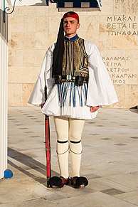 Evzone guard with the full dress ceremonial uniform