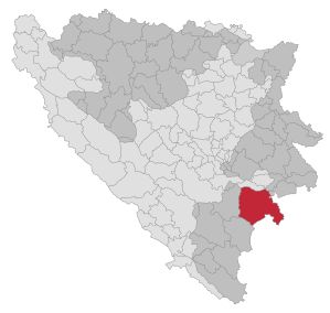 Lage der Gemeinde Foča in Bosnien und Herzegowina (anklickbare Karte)