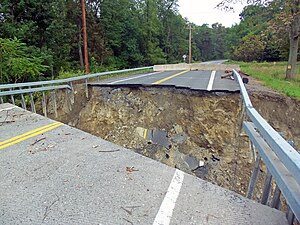 A road washout in New Windsor