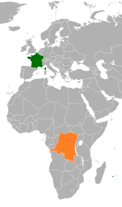 Map indicating locations of France and Democratic Republic of the Congo