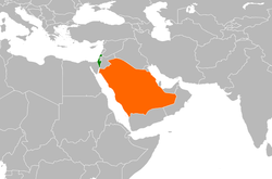 Map indicating locations of Israel and Saudi Arabia