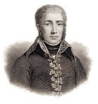 Print shows a man with long sideburns wearing a dark military uniform with a single row of buttons and an embroidered collar.
