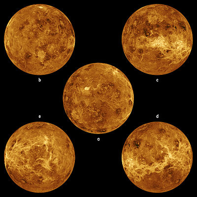 Five global views of Venus by Magellan.