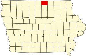 Map of Iowa highlighting Worth County