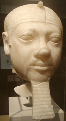 Fragmentary alabaster statue head of believed to depict either Menkaure[14] or Shepseskaf[15] at the Boston Museum of Fine Arts.