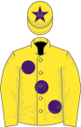 Yellow, large Purple spots and star on cap