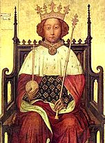 King Richard II of England (1367–1400). This portrait of him famously is shown in Westminster Abbey, London, where Richard is buried. It is the work of an unknown master, and the date is usually given as about 1390. This painting is the earliest known portrait of an English monarch, according to the Abbey's website.