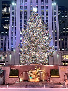 The Rockefeller Center Christmas Tree, an 82ft Norway Spruce decorated with 50,000 LED lights and a Swarovski crystal star