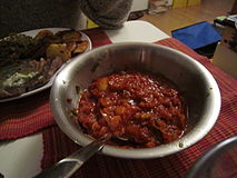 A steak sauce prepared with whisky and tomato