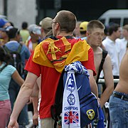 A fan with the GDR flag