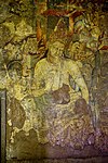 Bodhisattva Padmapani; c. 450–490; pigments on rock; height: c. 1.2 m; Ajanta Caves (India)[84]