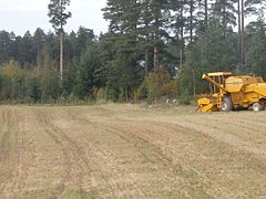 A combine harvester on the field, Pornainen, Finland, 2016