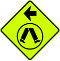 (W6-V2-2) Pedestrian Crossing Ahead on Side Road (turn left) (used in Victoria and South Australia)