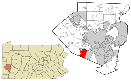 Location of Upper St. Clair in Allegheny County, Pennsylvania (right) and of Allegheny County in Pennsylvania (left)