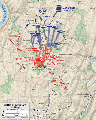 Map showing Union attack from north and Confederate attack from South