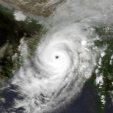 Satellite image of a well-organized cyclone with an eye and well-defined rainbands