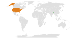 Map indicating locations of Bhutan and United States