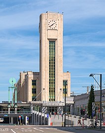 The third (current) Brussels-North station's entrance and clock tower by Paul Saintenoy (1952–1956)