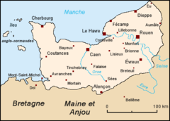 A map of the Duchy of Normandy, showing the location of Breteuil