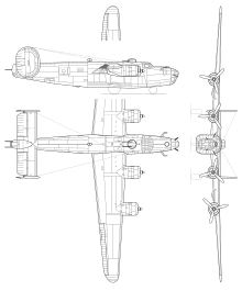 3-view line drawing of the Consolidated B-24 Liberator