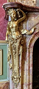 Rococo Revival gilt bronze caryatid on the fireplace in the room 538 of the Louvre Palace, Paris, unknown architect or sculptor, 19th century