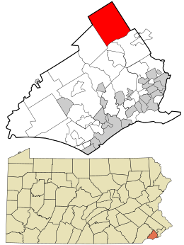Location of Radnor Township in Delaware County and of Delaware County in Pennsylvania