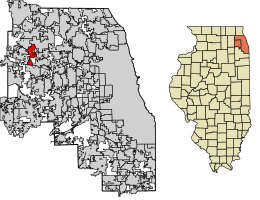 Location of Hanover Park in Cook and DuPage County, Illinois.