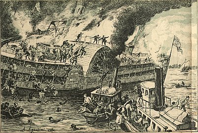 The great catastrophe of the passenger steamboat General Slocum (Angelo Agostini, O Malho, 1904).