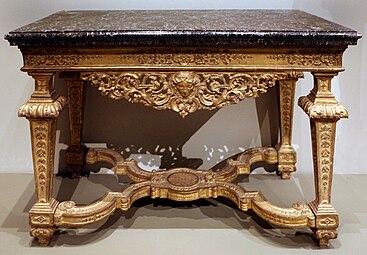 Pier table; 1685–1690; carved, gessoed, and gilded wood, with a marble top; 83.6 × 128.6 × 71.6 cm; Art Institute of Chicago, US[125]