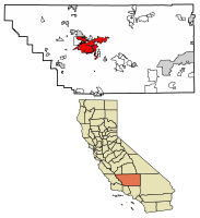 Location of Bakersfield in Kern County, California
