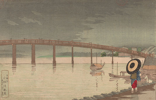 View of Tokyo's Shin-Ohashi bridge in Rain, 1876