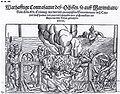 Ochse der zur Krönung Maximilians II. 1562 gebraten wurde, gefüllt mit einem Hirsch, einem Schwein, einem Kalb und verschiedenem Geflügel