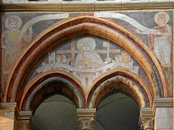 Late Romanesque frescoes above the galleries of the nave