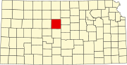 Map of Kansas highlighting Russell County