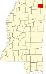 Map of Mississippi highlighting Prentiss County