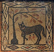 Mosaic depicting the She-wolf with Romulus and Remus, from Aldborough (c.300 AD), Leeds City Museum (16025914306)