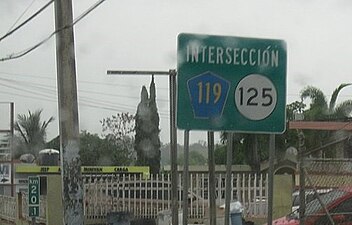 Sign for intersection of Puerto Rico Highways 119 and 125 in San Sebastián