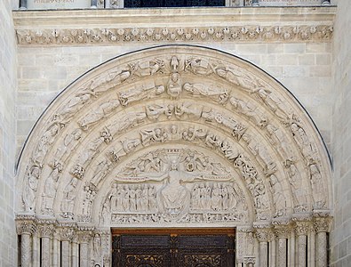 Tympanum and lintel of the central portal "Last Judgement (c. 1135, restored 1839)