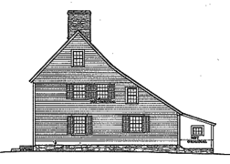 Side elevation of c. 1695 Comfort Starr House illustrating the multiple-pitched roof line