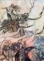 "Siegfried leaving Brünnhilde", illustration to Richard Wagner's The Ring
