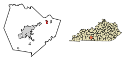 Location of Oakland in Warren County, Kentucky.
