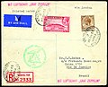 Image 10Cover sent by Zeppelin from Gibraltar on 20 November 1934 to Rio de Janeiro, Brazil via London and Berlin for the Christmas flight (12th South American flight) of 1934 that took place between the 8th and 19th. The two red "MIT LUFTSCHIFF GRAF ZEPPELIN" and green circular marking were applied by the post office. This is a printed matter item that has been registered.