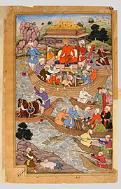 Babur crossing the River Saun by Jaganath, Folio from a Baburnama, 1598