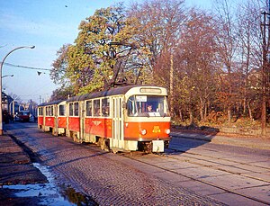 T4D mit Beiwagen B4D im Linieneinsatz in Dresden (1989)