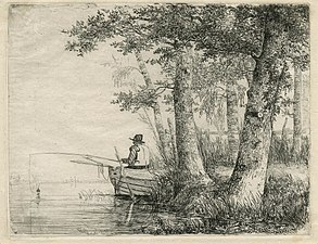 etching: Man fishing